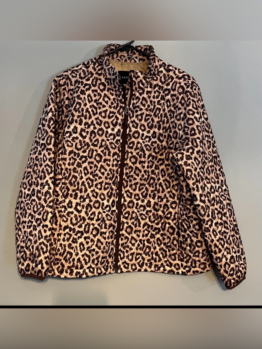 Land's End Womens Leopard Light Warm and Packable Quilted Coat Jacket Lg Petite